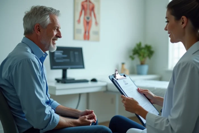 Patient consultant un médecin pour discuter des effets indésirables d'un surdosage en Levothyrox