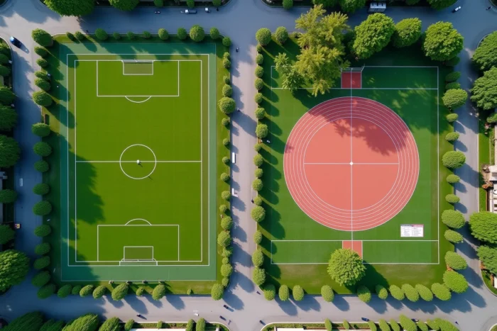 Vue aérienne à la verticale d'espaces verts urbains illustrant la superficie de 50 hectares en ville